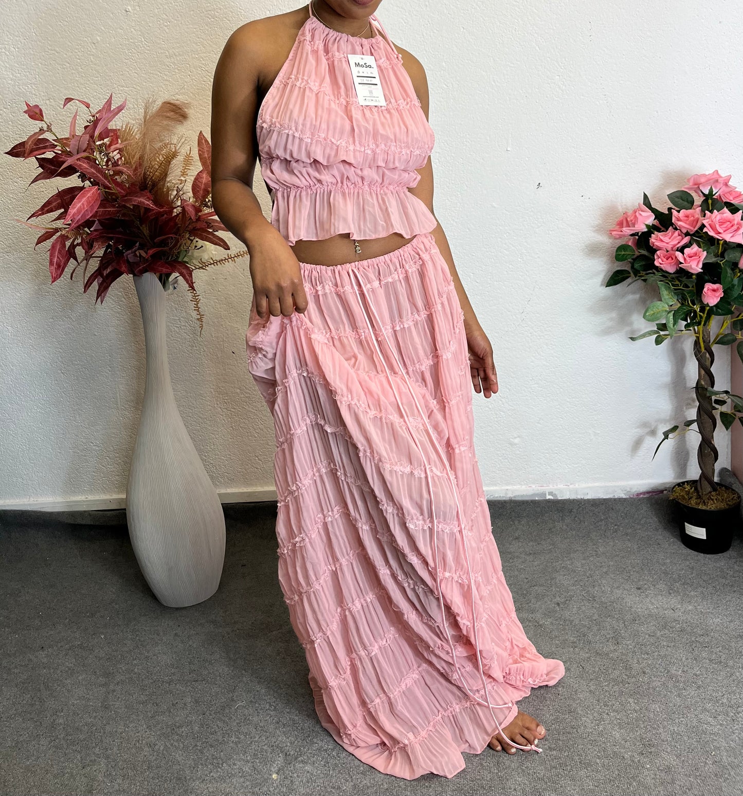 Ensemble Plissé Bohème ( jupe longue et top dos nu)