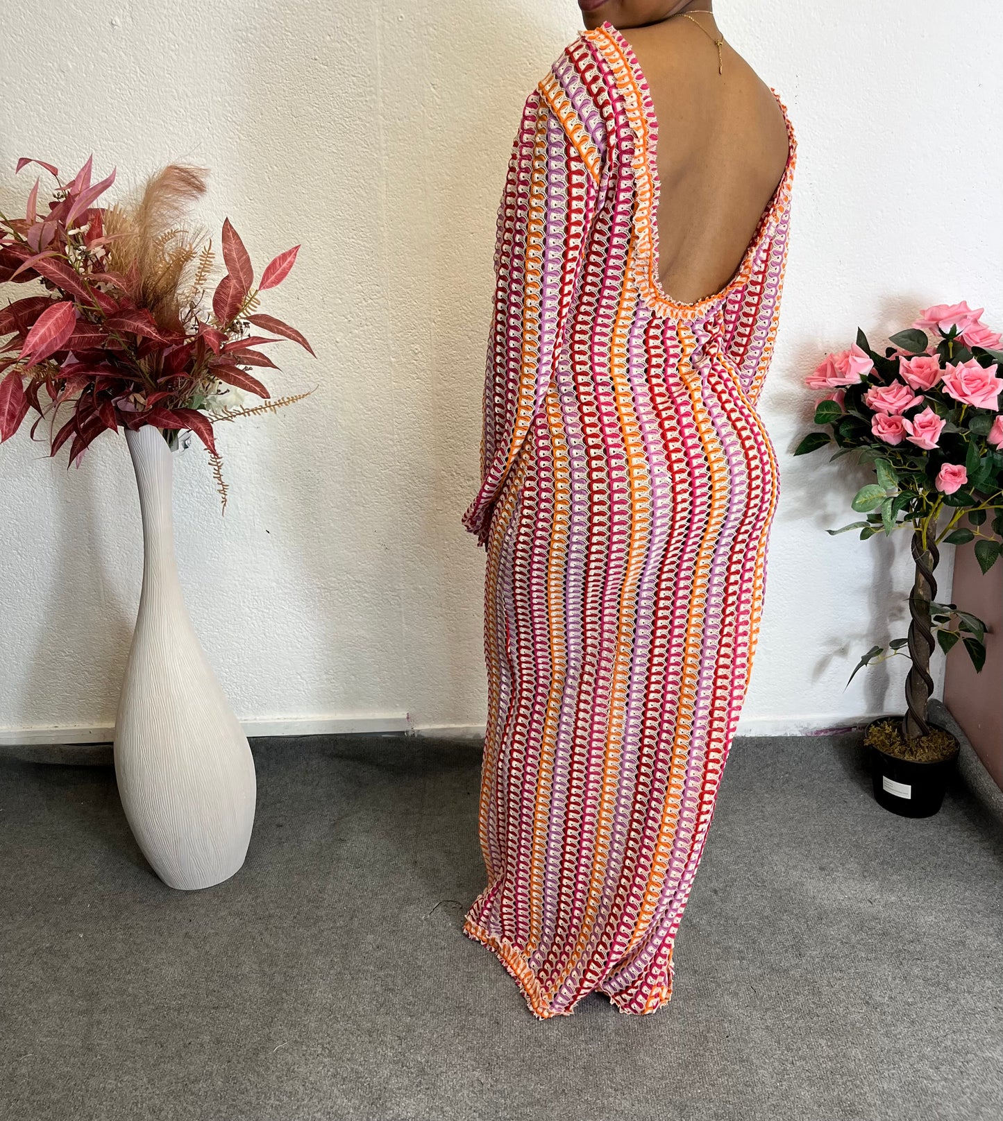 Robe Longue Dos Nu à Imprimé Graphique
