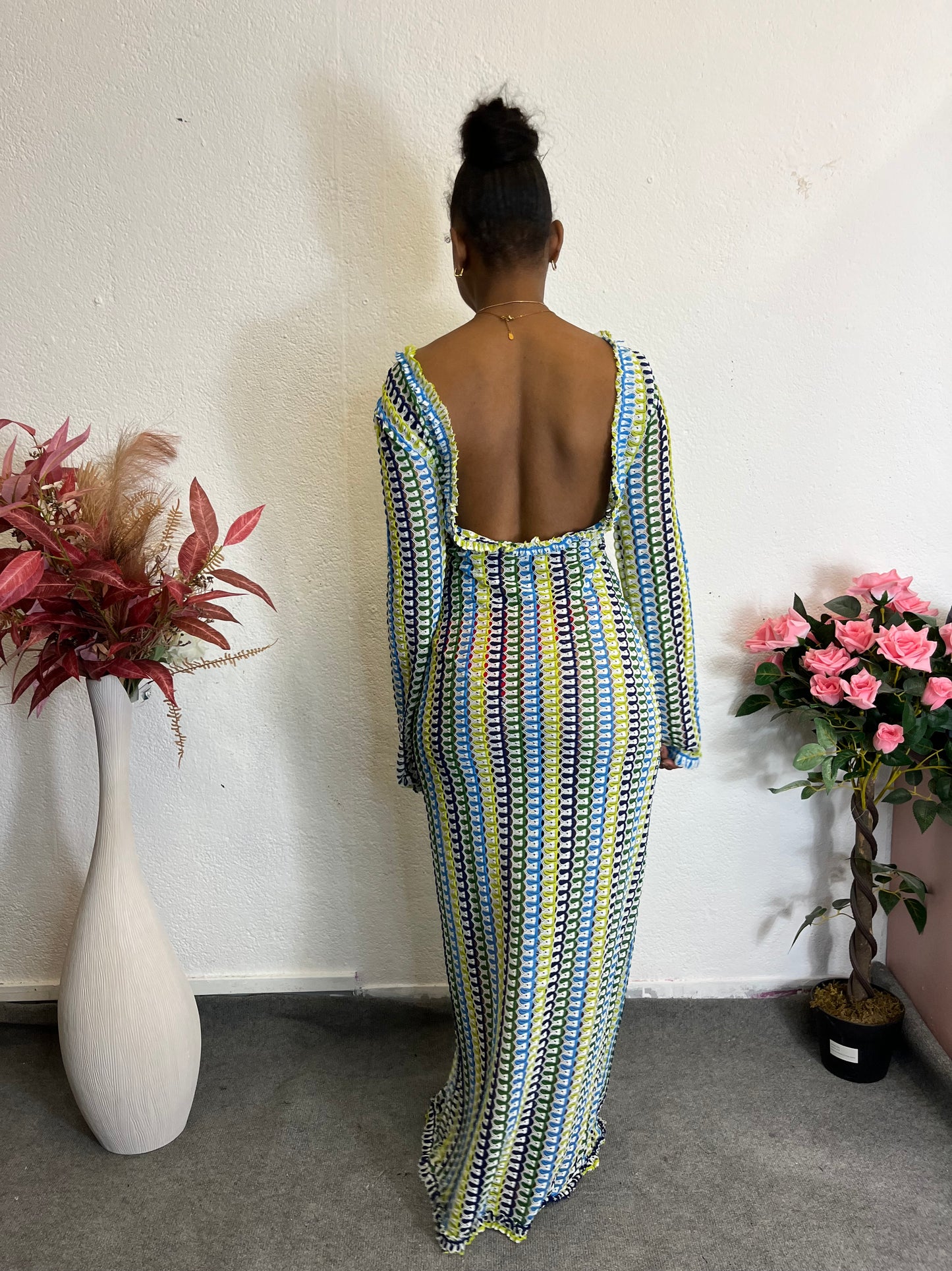 Robe Longue Dos Nu à Imprimé Graphique
