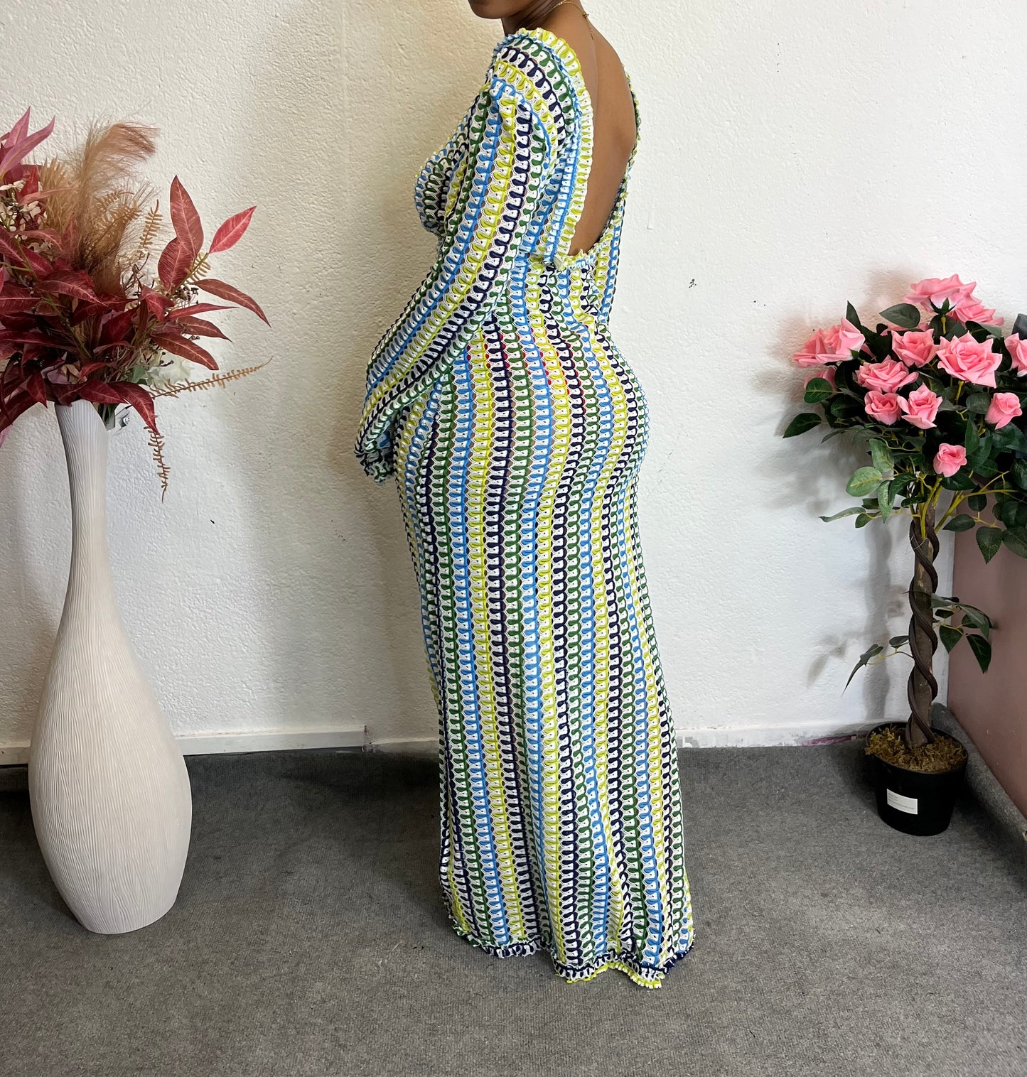 Robe Longue Dos Nu à Imprimé Graphique
