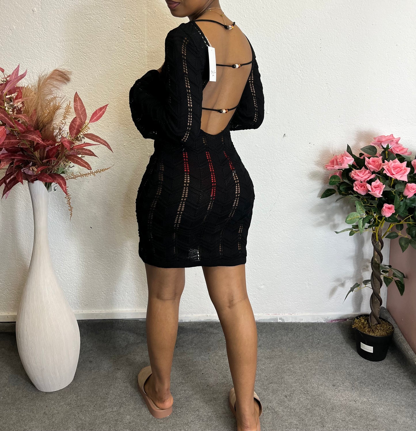 Robe Dos Bijou Crochetée Noire