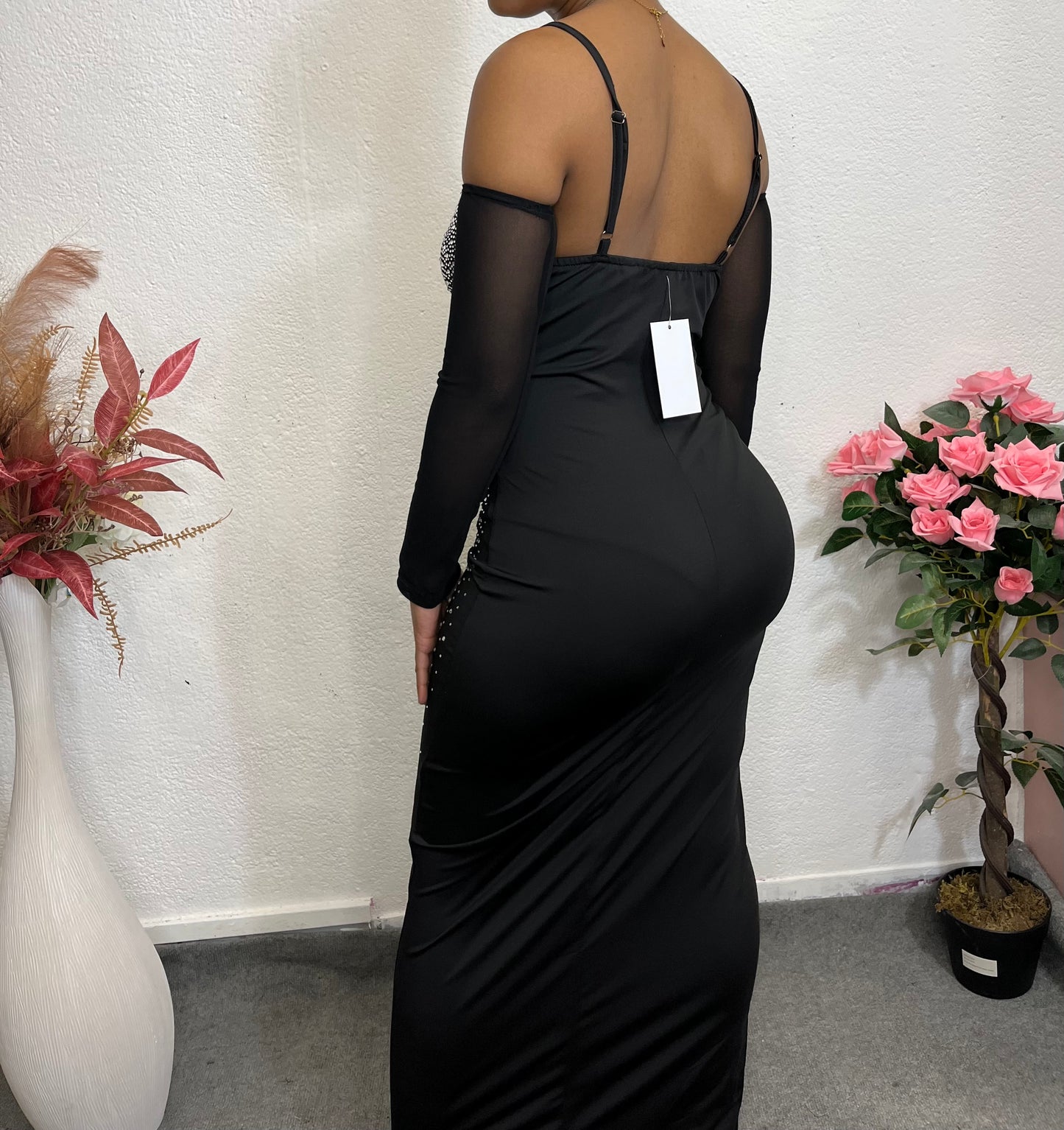 ROBE NOIRE PAILLETÉE GLORIA - MANCHES AMOVIBLES