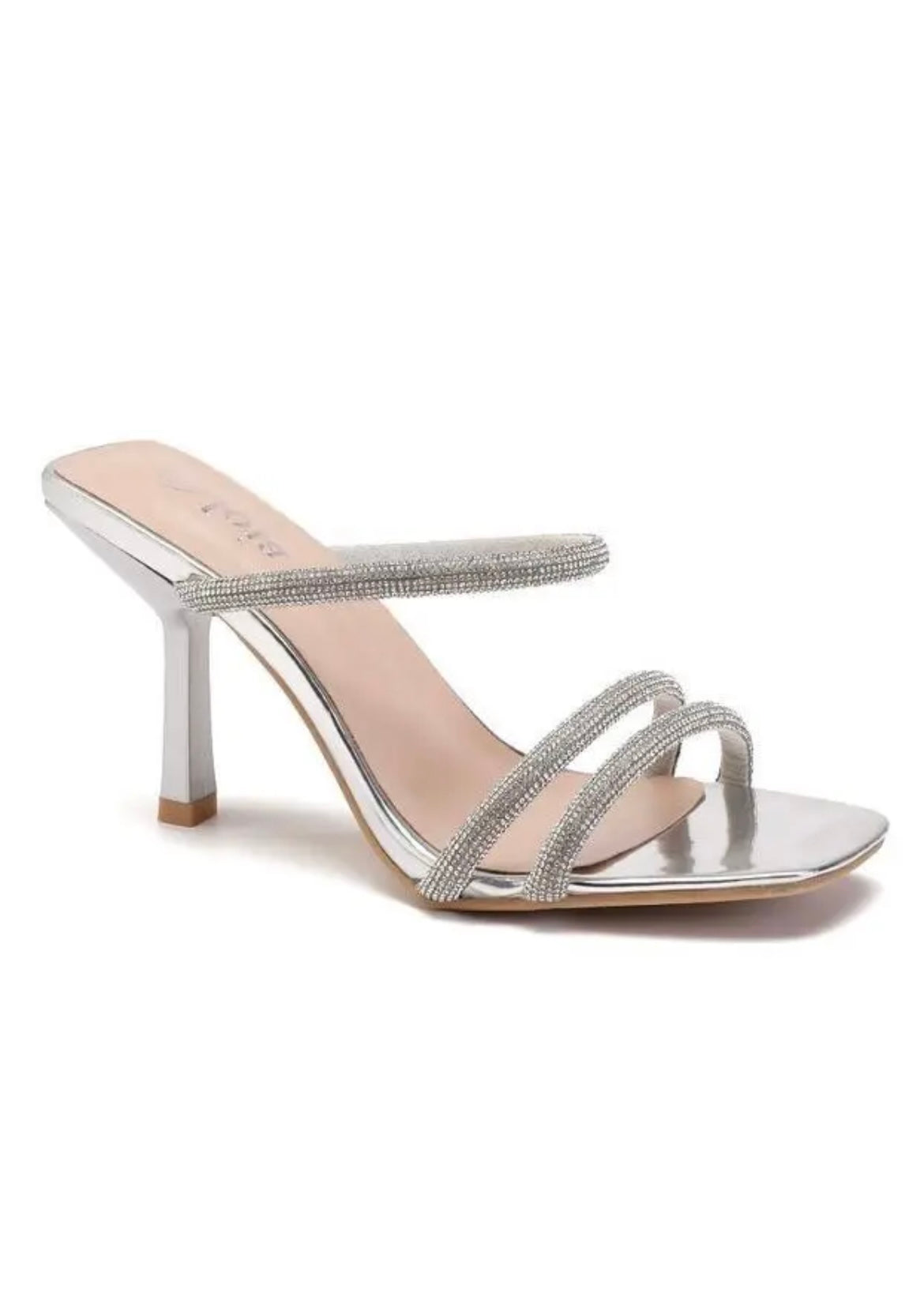 Sandales Argentées à Talons et Brides Strassées - Silver