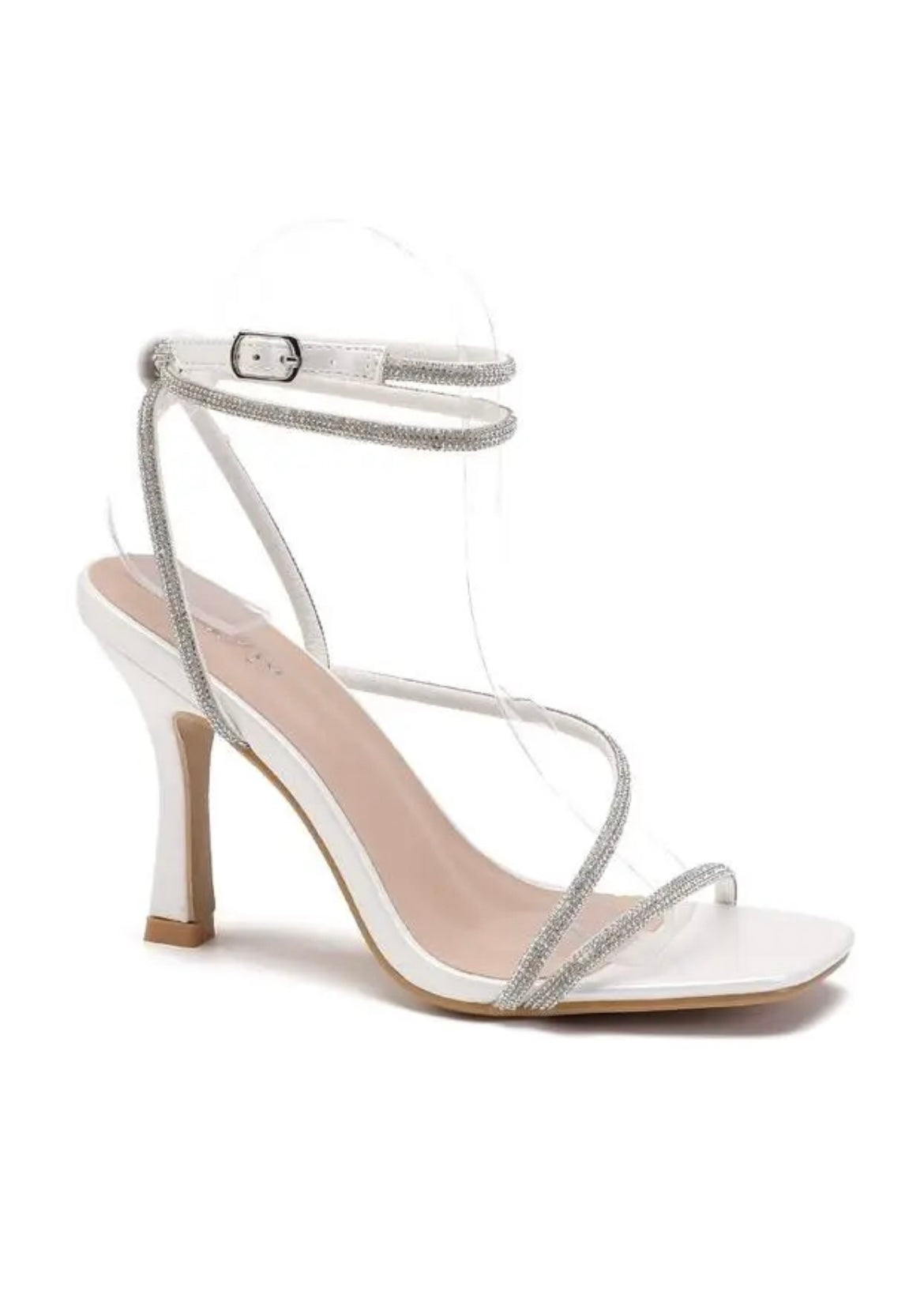 Sandales blanches à talons fins – Élégance strassée pour soirées