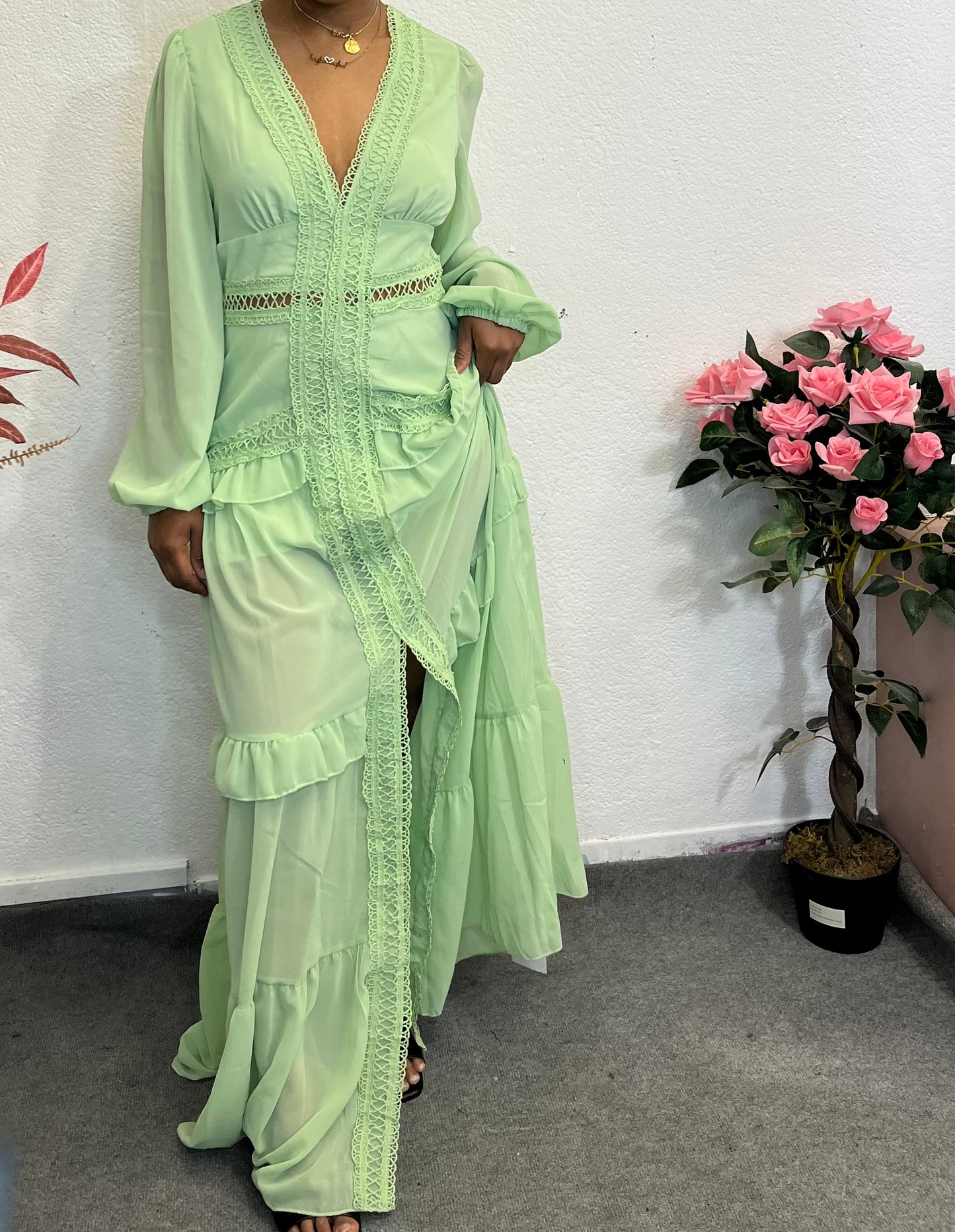 Robe longue bohème “Romana” – Vert menthe ou Lavande