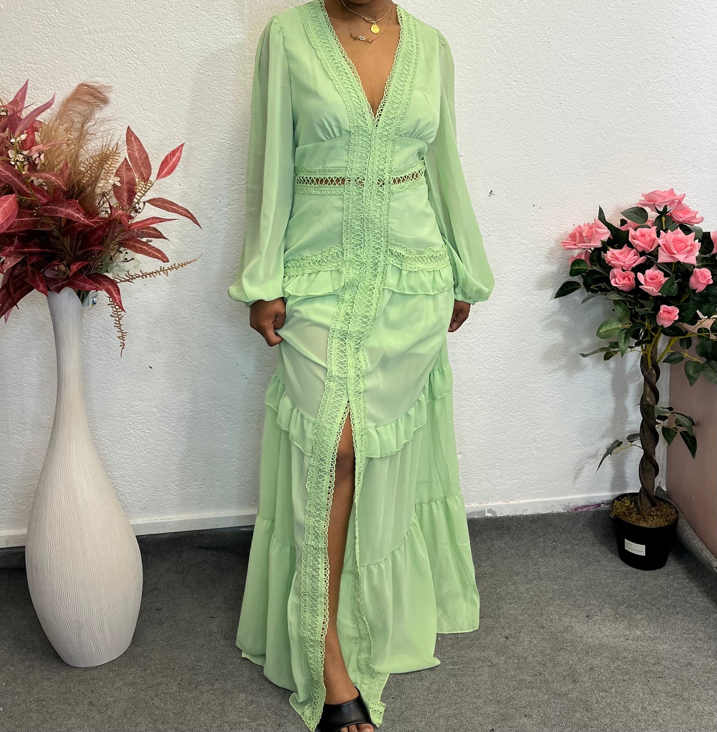 Robe longue bohème “Romana” – Vert menthe ou Lavande