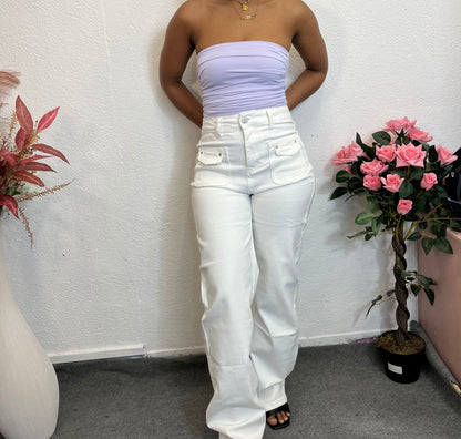 Pantalon Large Taille Haute - Blanc