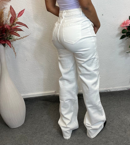Pantalon Large Taille Haute - Blanc