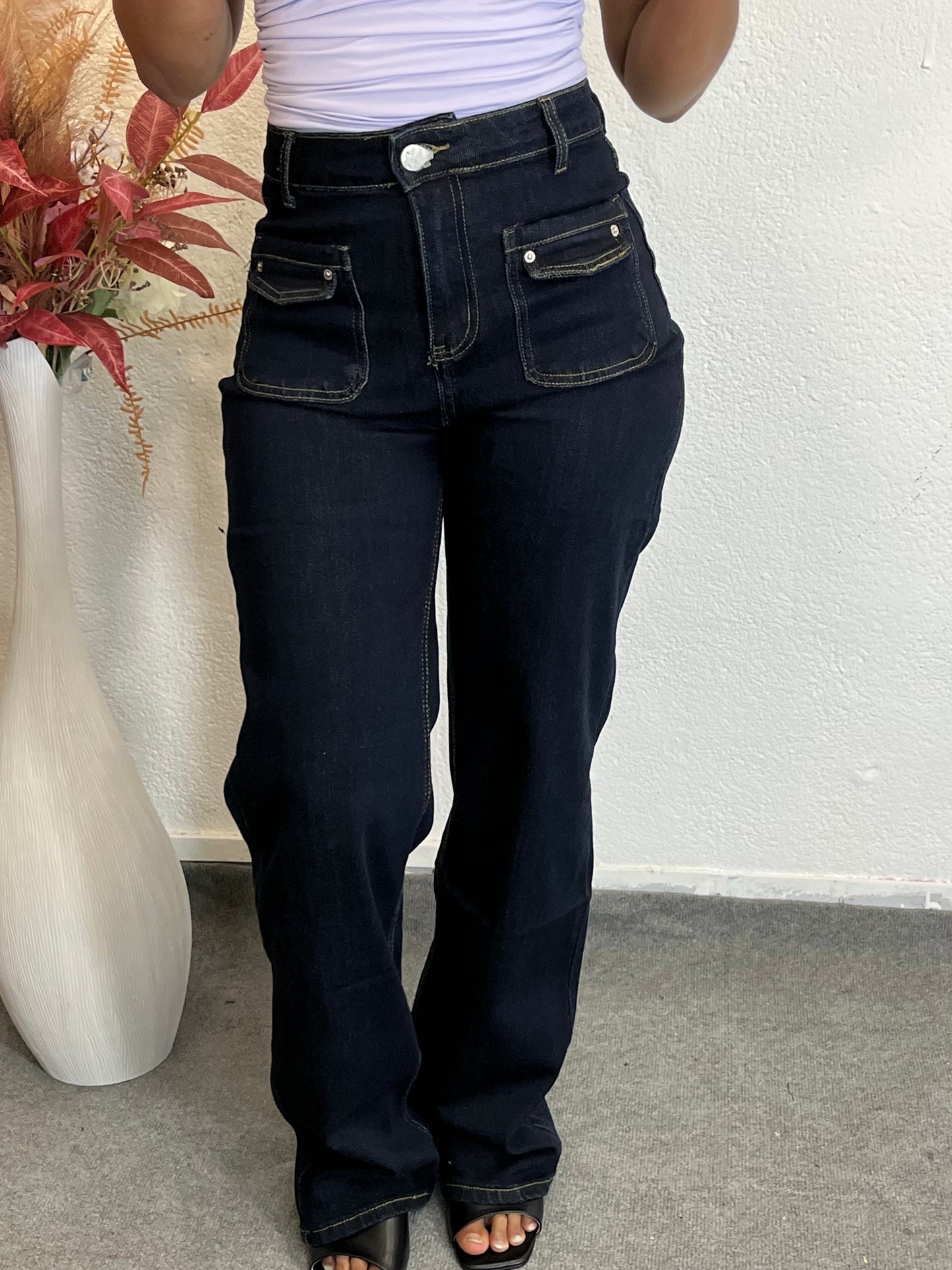 Pantalon Large Taille Haute - Bleu