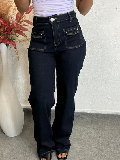 Pantalon Large Taille Haute - Bleu