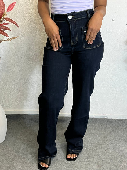 Pantalon Large Taille Haute - Bleu