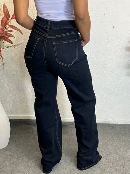 Pantalon Large Taille Haute - Bleu