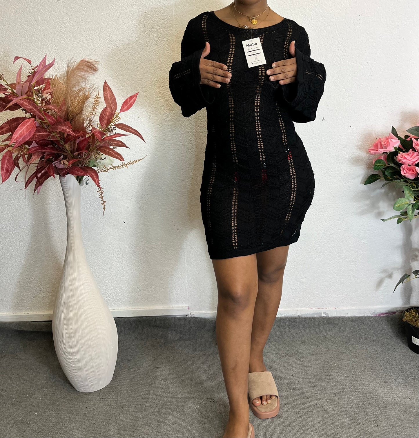 Robe Dos Bijou Crochetée Noire
