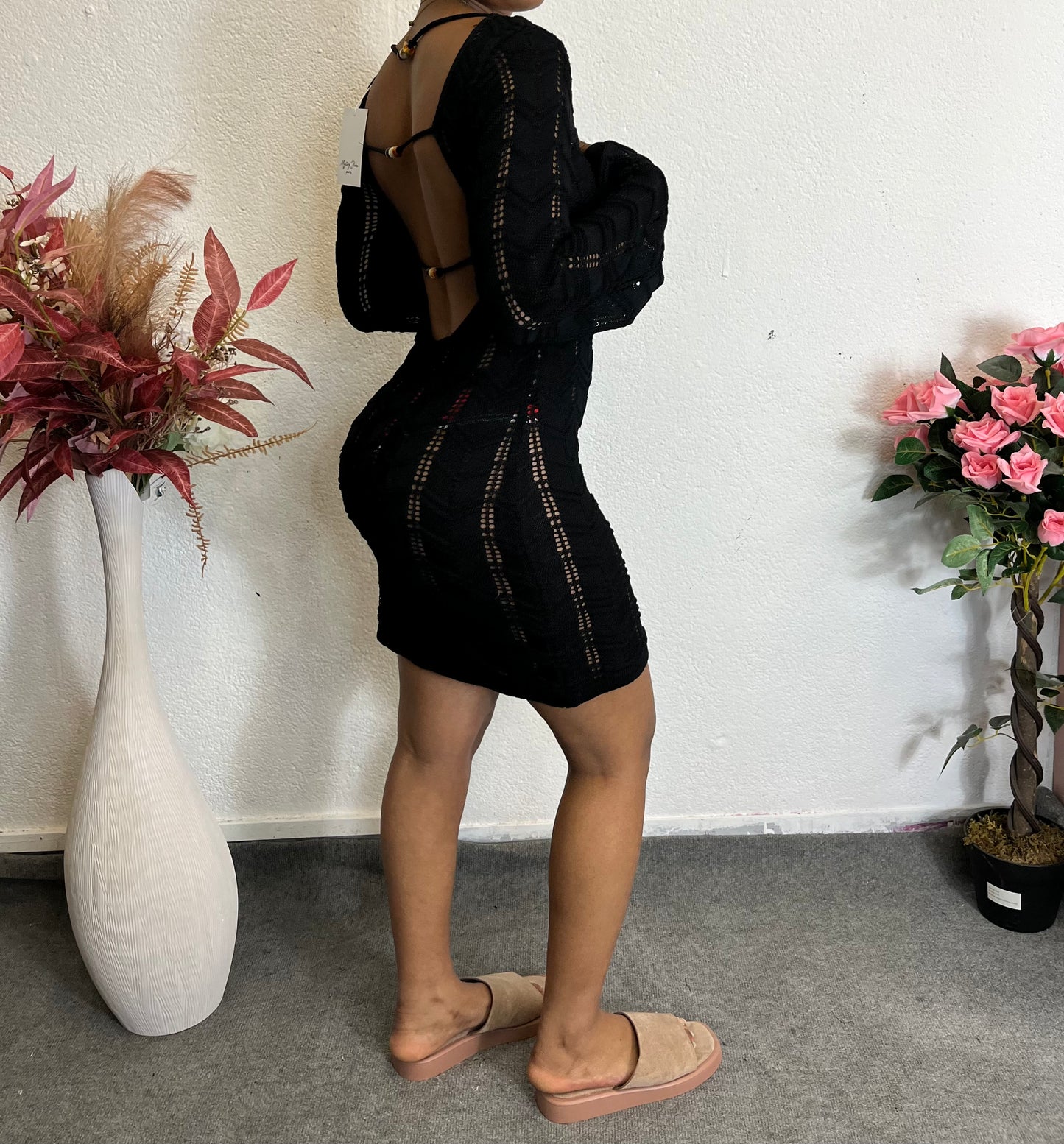 Robe Dos Bijou Crochetée Noire
