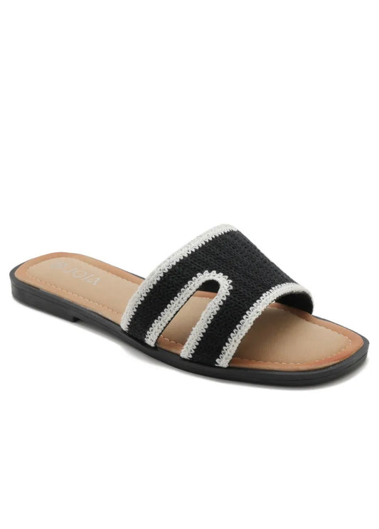 Claquettes Noires à Liseré Blanc